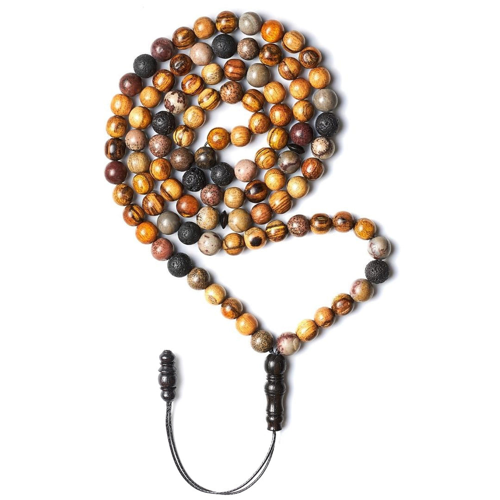 The Companion Misbaha Bracelet: Jasper, Oud, Ebony, and Lava - 99 Beads, 8mm