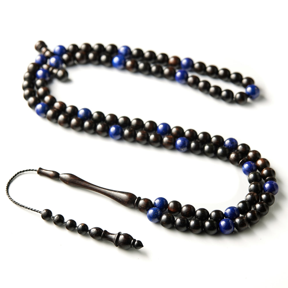 The Celestial Minimal Misbaha: Lapis Lazuli and Ebony - 99 Beads, 8mm