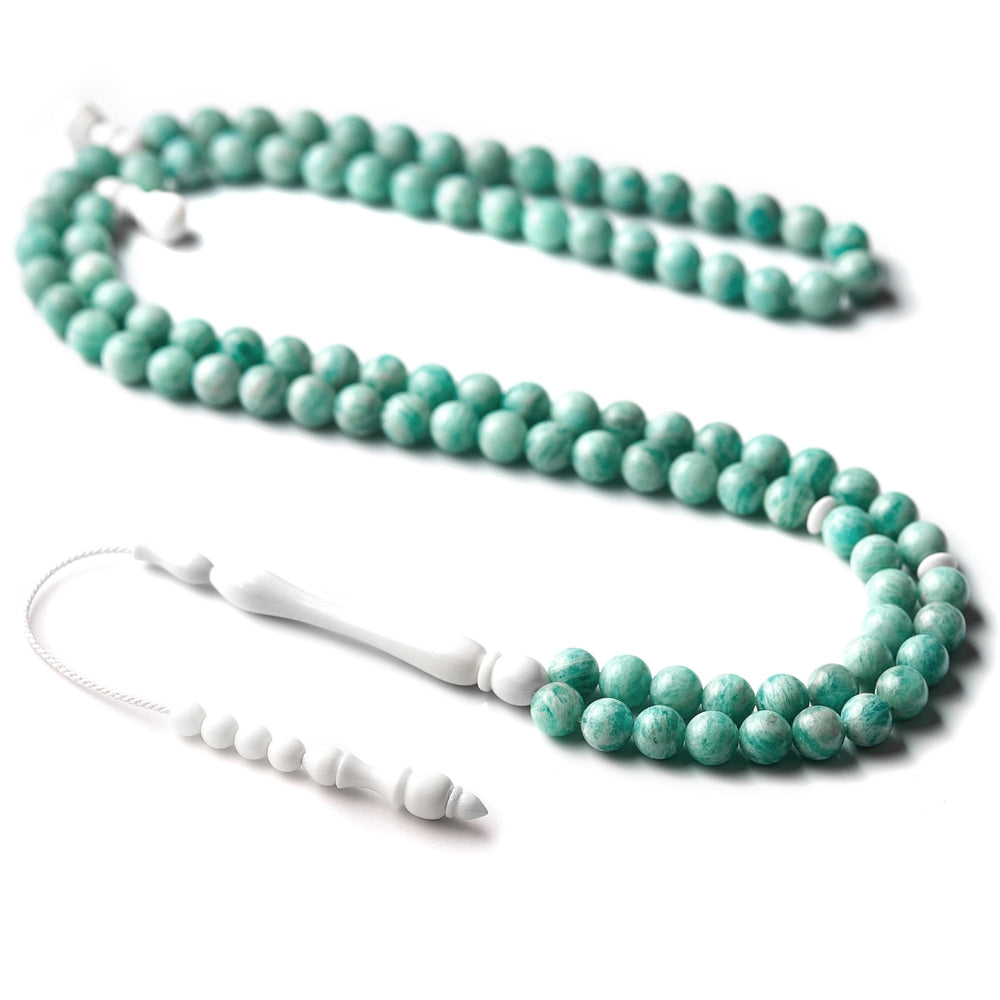 The Oceana Misbaha: Amazonite and Dromedary - 99 Beads, 8mm