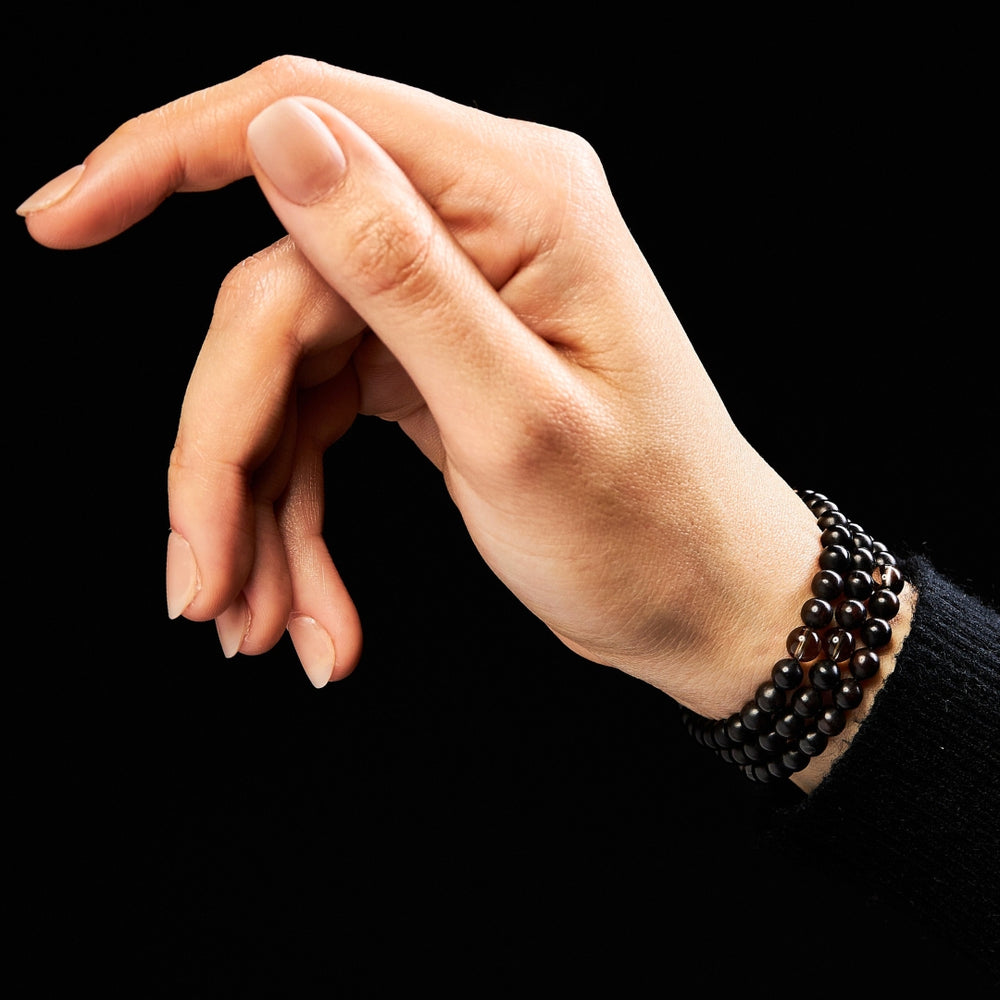The Traveller Misbaha Bracelet: Smoky Quartz and Ebony - 99 Beads, 5.5mm