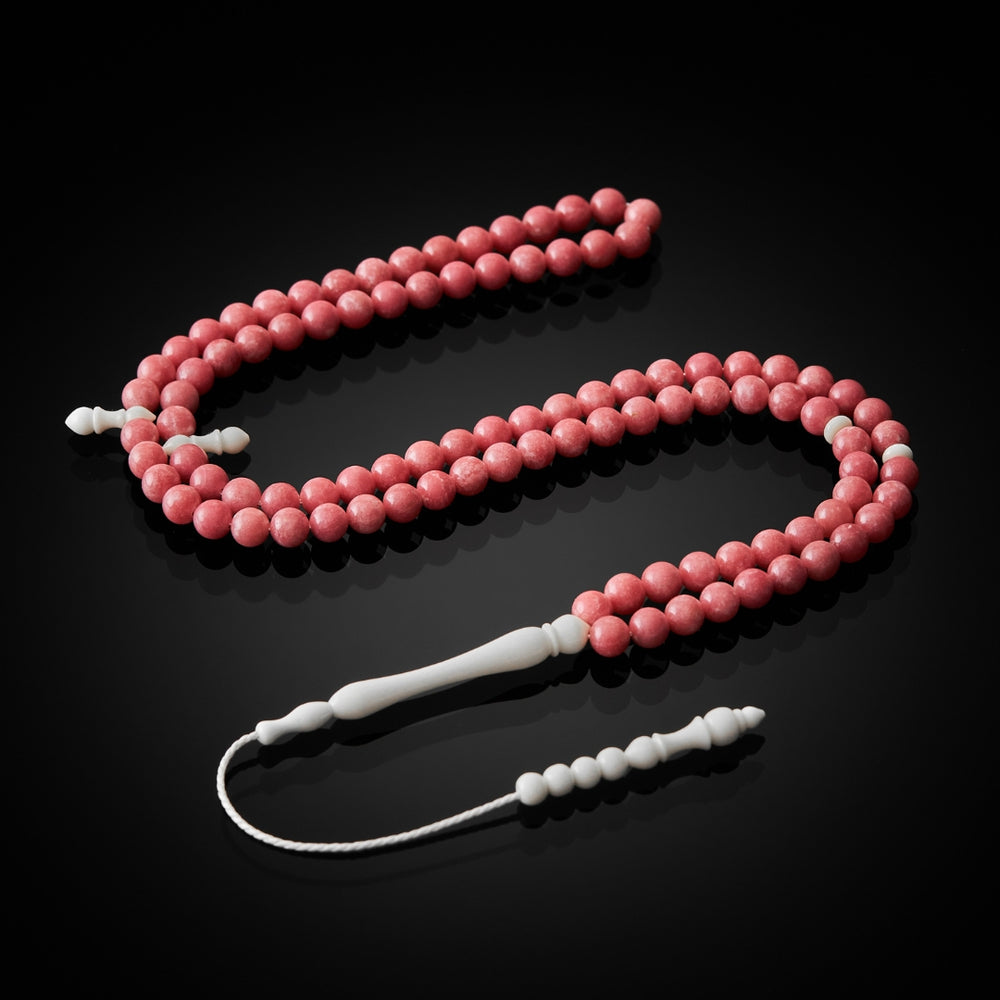 The Ethereal Misbaha: Thulite and Dromedary - 99 Beads, 6mm