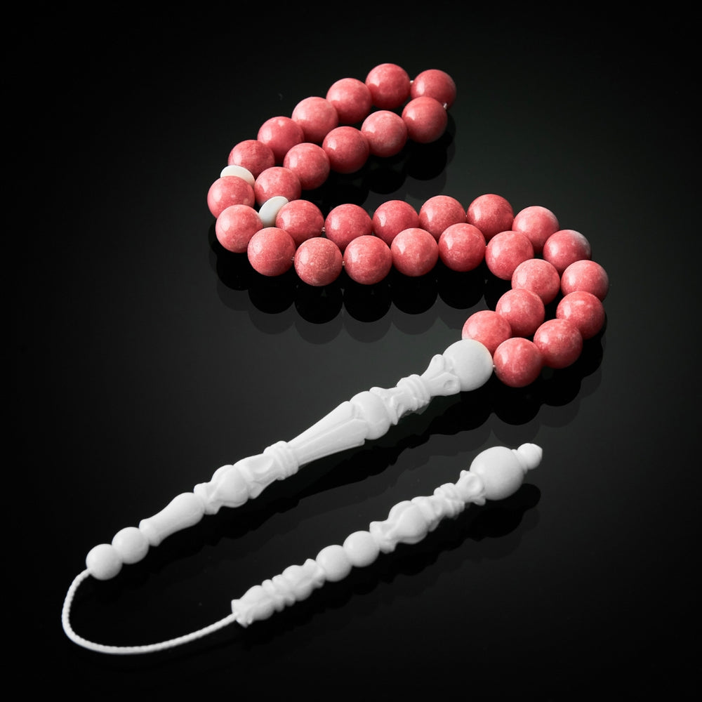 The Ethereal Misbaha: Thulite and Dromedary - 33 Beads, 10mm