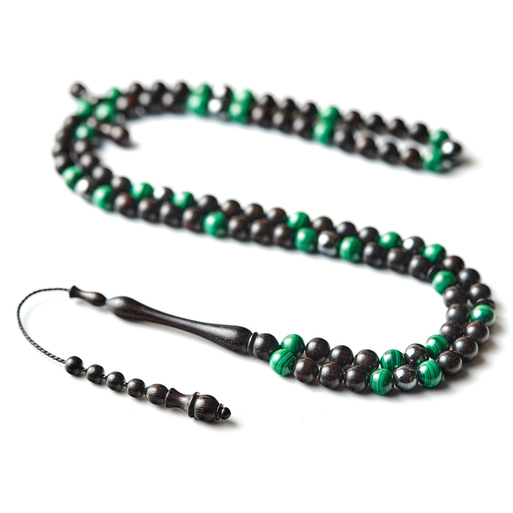 The Hadid Misbaha: Malachite, Hematite, and Ebony - 99 Beads, 8mm