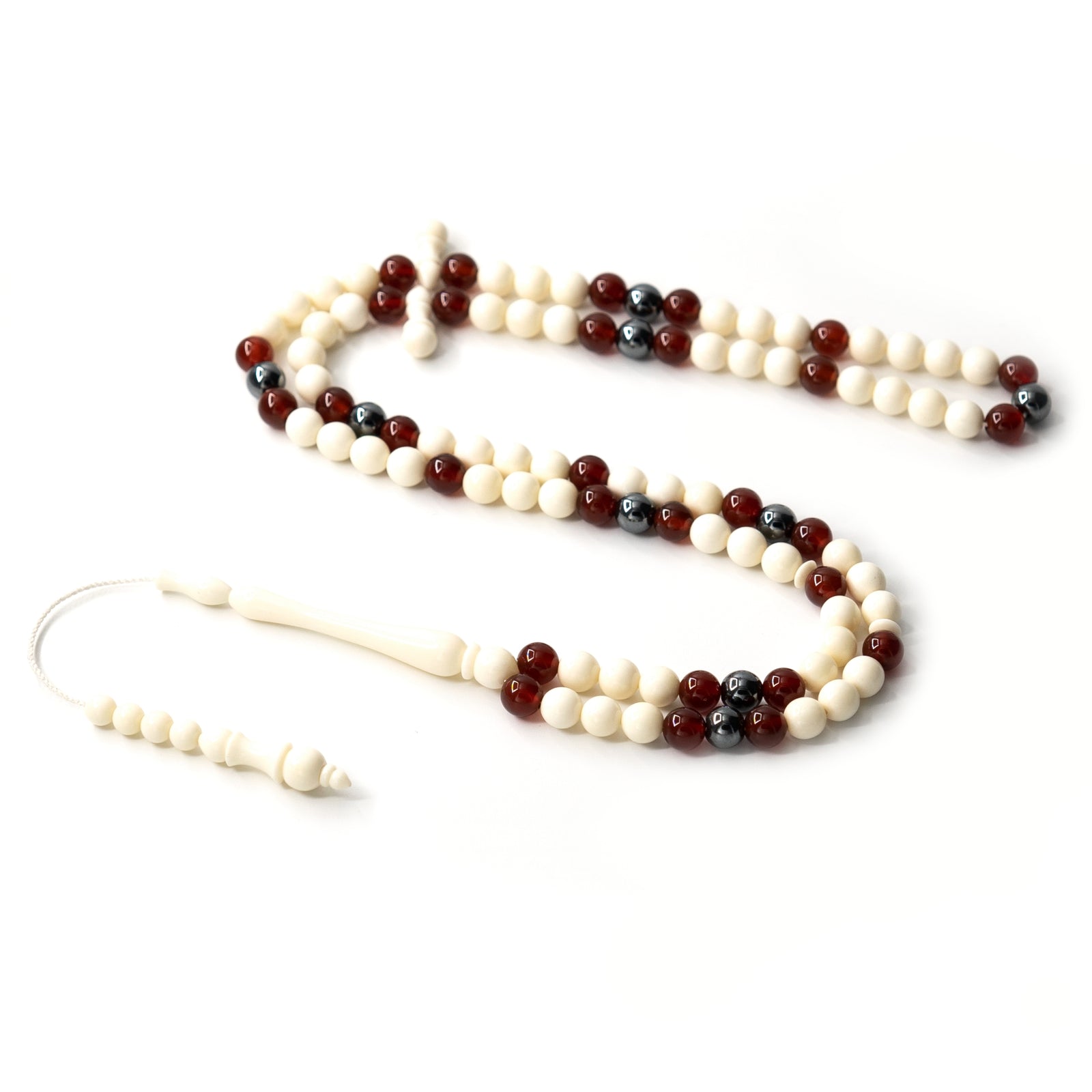 The Hadid Misbaha: Red Aqeeq, Hematite, and Dromedary - 99 Beads, 8mm