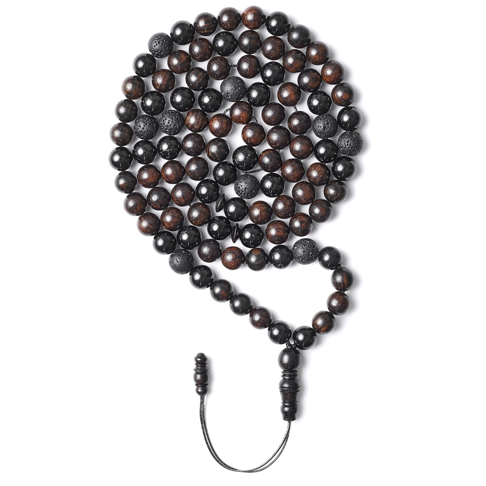 The Companion Misbaha Bracelet: Tourmaline, Ebony and Lava - 99 Beads, 8mm