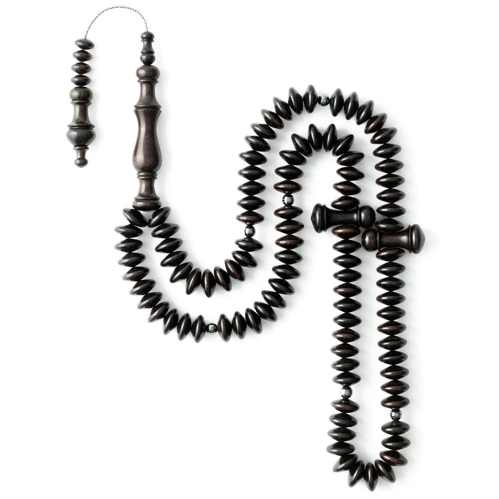 The MasterClass Ebony Disk - Ebony & Hematite Misbaha, 99 Beads (20 mm)