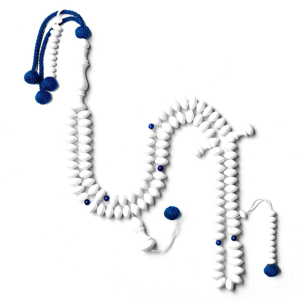 The Dignified Disks Misbaha: Lapis Lazuli & Dromedary - 99 Beads, 12mm